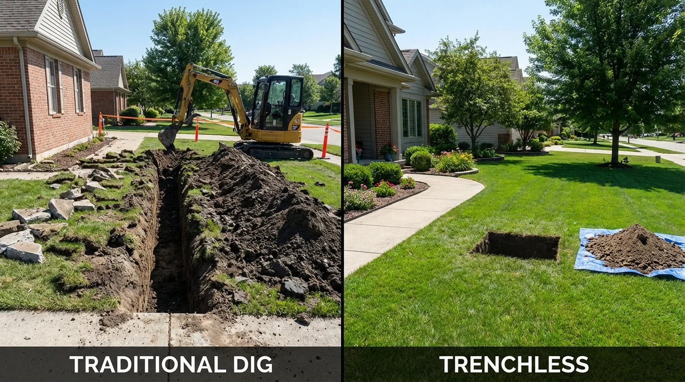 Trenchless sewer repair with minimal yard damage versus traditional excavation in Hogansville, GA